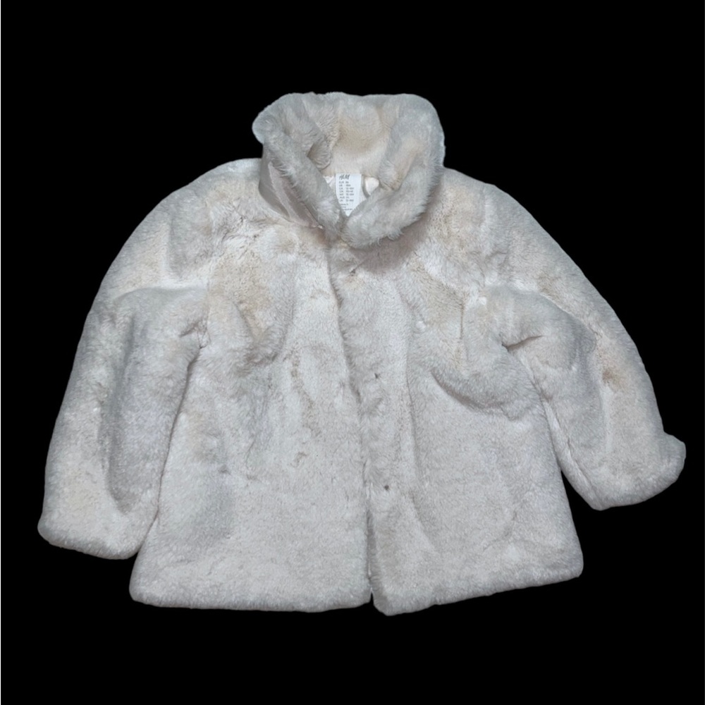 H&M Baby / Girls Coat US Size 18M White Faux Fur Jacket Lined Pockets NWOT